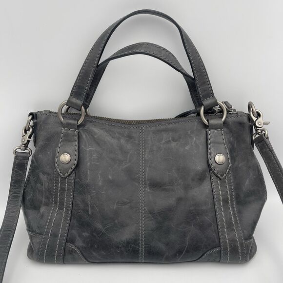 Frye Handbags - Frye Gray Leather Melissa Zip Crossbody Purse With Adjustable Strap Bag
